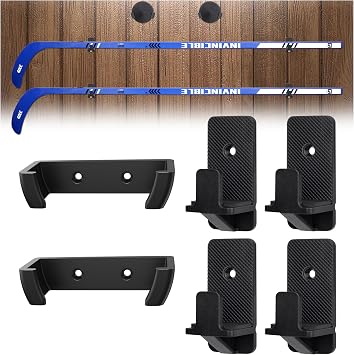 Hikeen 6/12 Pcs Hockey Stick Wall Mount Set,Hockey Stick and Puck Display Holder w/Protective Soft Liner,Ice Hockey Stick Wall Mount for Decor & Storage, Display Game Winning Hockey Stick and Puck