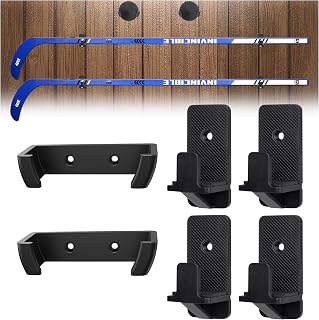 Hikeen 6/12 Pcs Hockey Stick Wall Mount Set,Hockey Stick and Puck Display Holder w/Protective Soft Liner,Ice Hockey Stick Wall Mount for Decor & Storage, Display Game Winning Hockey Stick and Puck