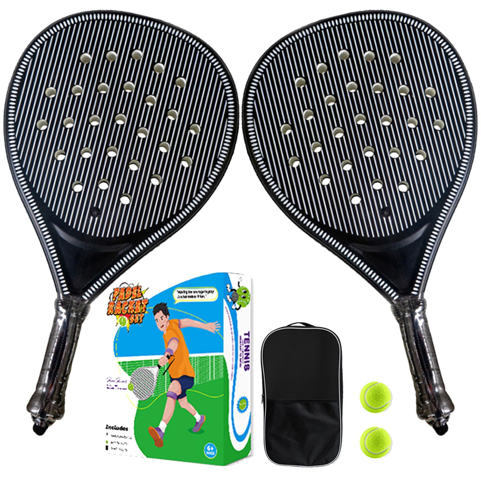 Padel Tennis Schläger Set in schwarz – Komplettset für Anfänger & Profis – ABS-Material für langlebige Stabilität & optimale Schockabsorption – Mit praktischer Transporttasche