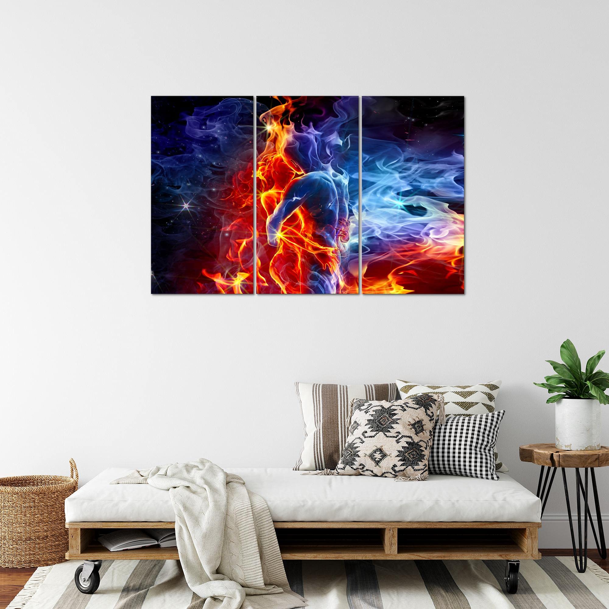Leinwand Wandkunst Rugby Rugby Flammen Leinwand Bild 45,7x30,5cm - Sport  Wanddekoration Ungerahmt Wandbild Flamme, image size:2000x2000