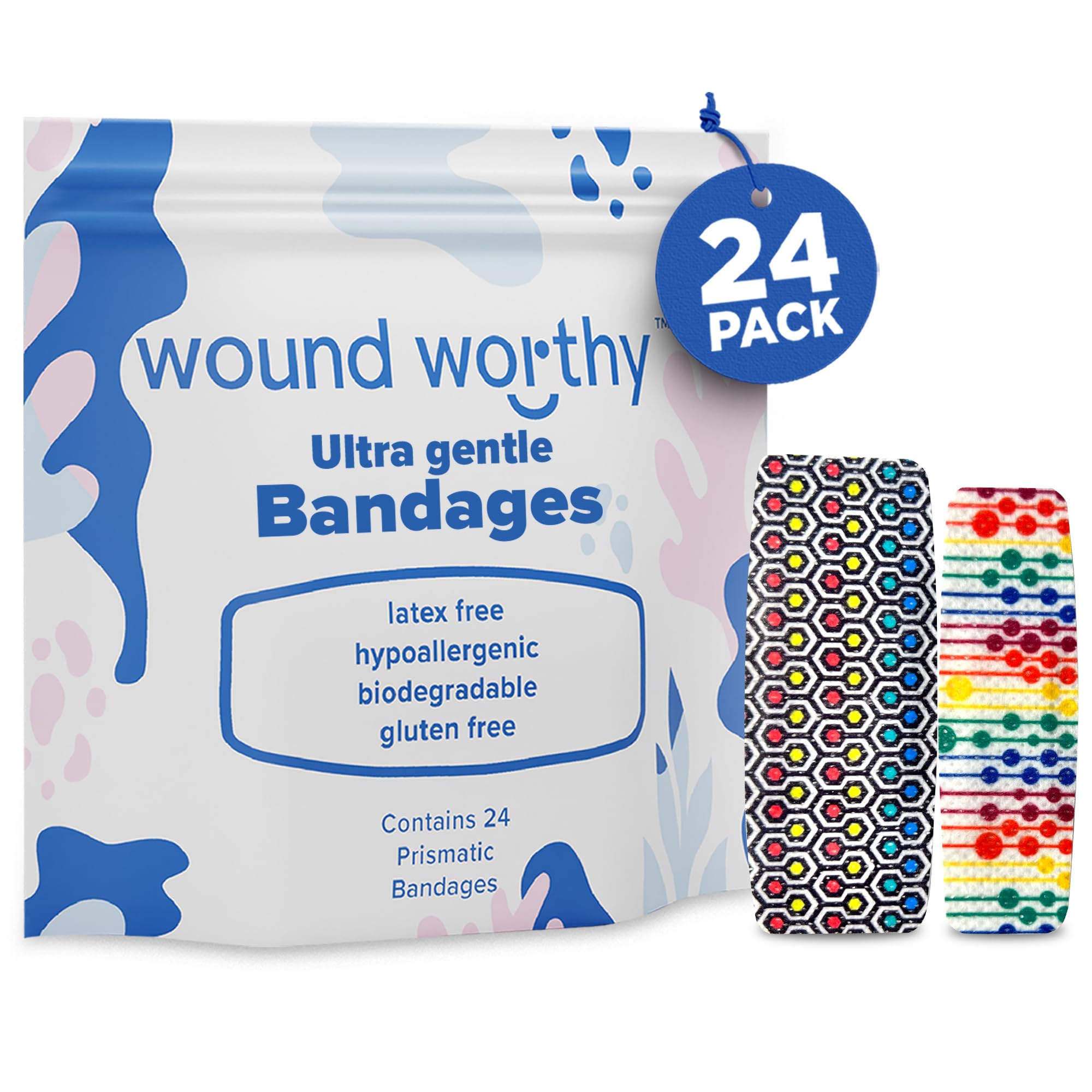 Wound WorthyPrismatic Ultra Gentle Bandages - Advanced Healing with Bordered Foam Dressing, Ultra-Gentle Adhesive - Ideal for Wounds, Bed Sores - Assorted Sizes and Colors