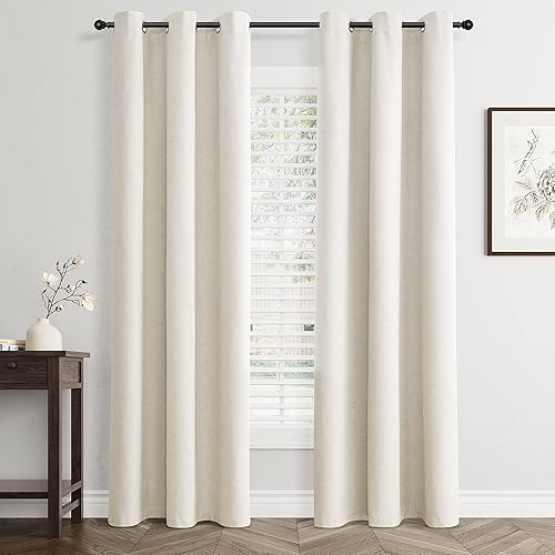 Miniatura 33 de Cream Linen Blackout Curtains 96 Length 2 Panels Set for Living Room Bedroom, 100% Black Out Thermal Insulated Linen Drapes, Room Darkening Grommet