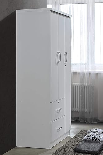 Miniatura 5 de Hodedah Barra de ropa de 3 puertas 2 cajones y 3 estantes armarios blancos para dormitorio