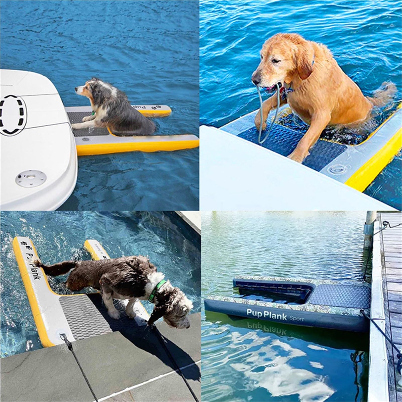 Składana podwyższona rampa dla psa, nadmuchiwany basen dla psa, pływająca rampa dla psa, drabinka do wodnej rampy dla psa, antypoślizgowa platforma z pianki EVA dla psa z liną(Yellow,150*100*10cm)