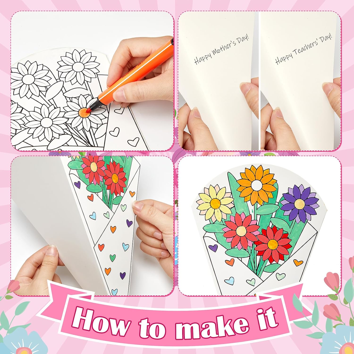 48 Pcs DIY Flower Bouquet Craft Kit, Paper Flower Coloring Set with Stems, Handmade Floral Craft Supplies for Teacher Appreciation Gifts, Fun Activities, Graduation Nurse Party Decorations image 5