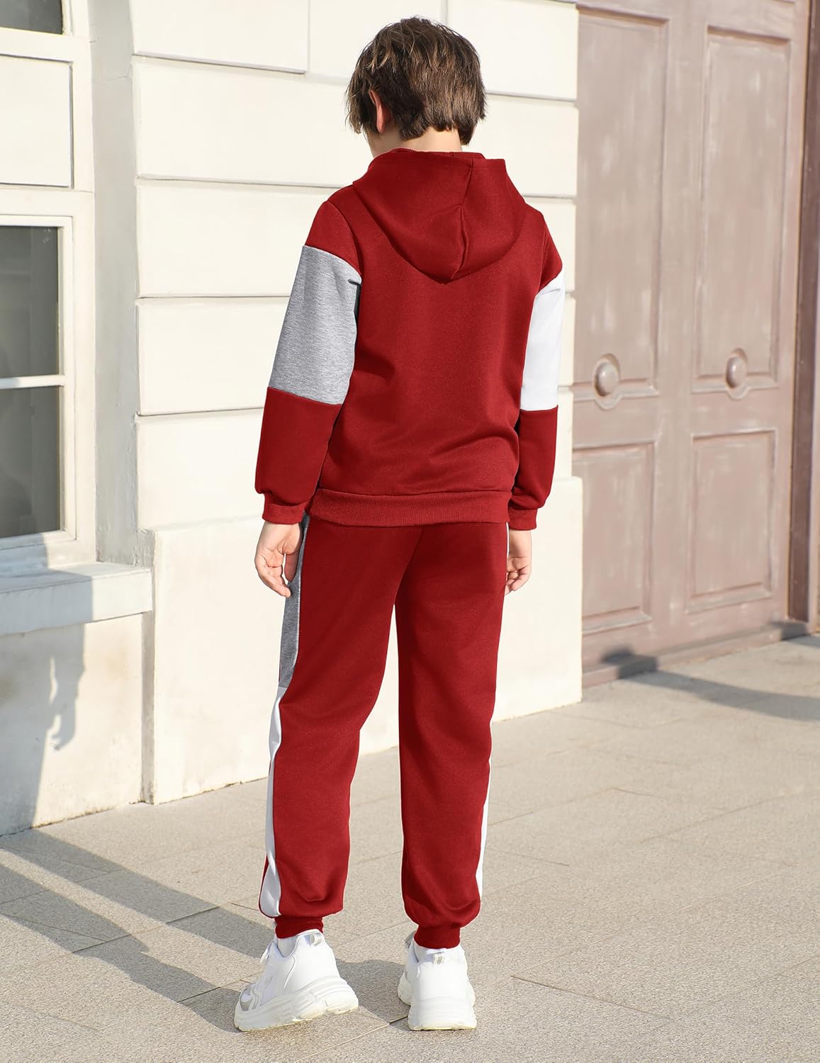2 Pcs Boys Clothes Sweatsuit Set Color Blocked Hoodie Top and Jogger Pants for Kids Fall Winter Spring Outfits - Image 2