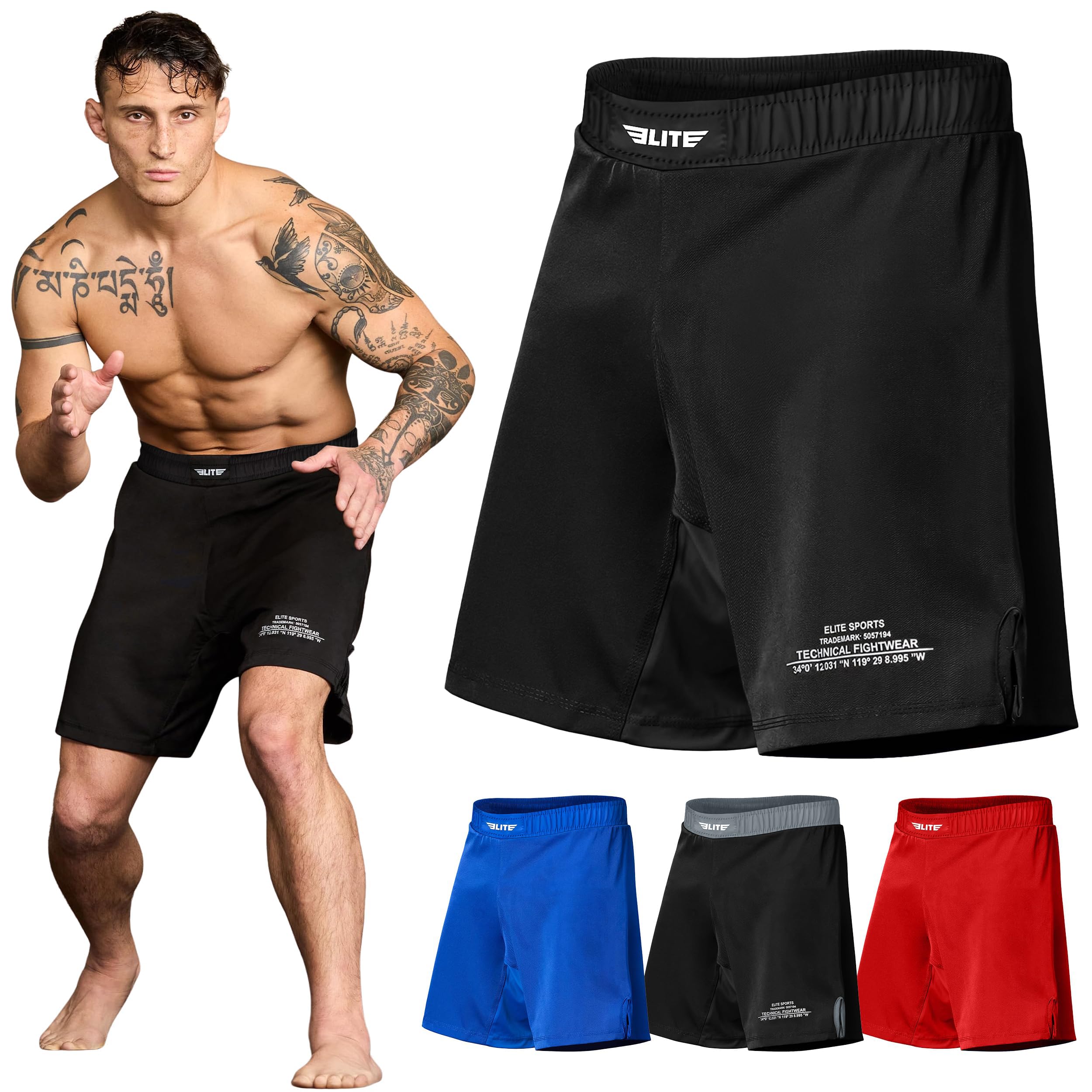 Elite Sports Men's MMA Fight Shorts, Black Jack UFC, BJJ, No Gi, Grappling, Jiu Jitsu Shorts