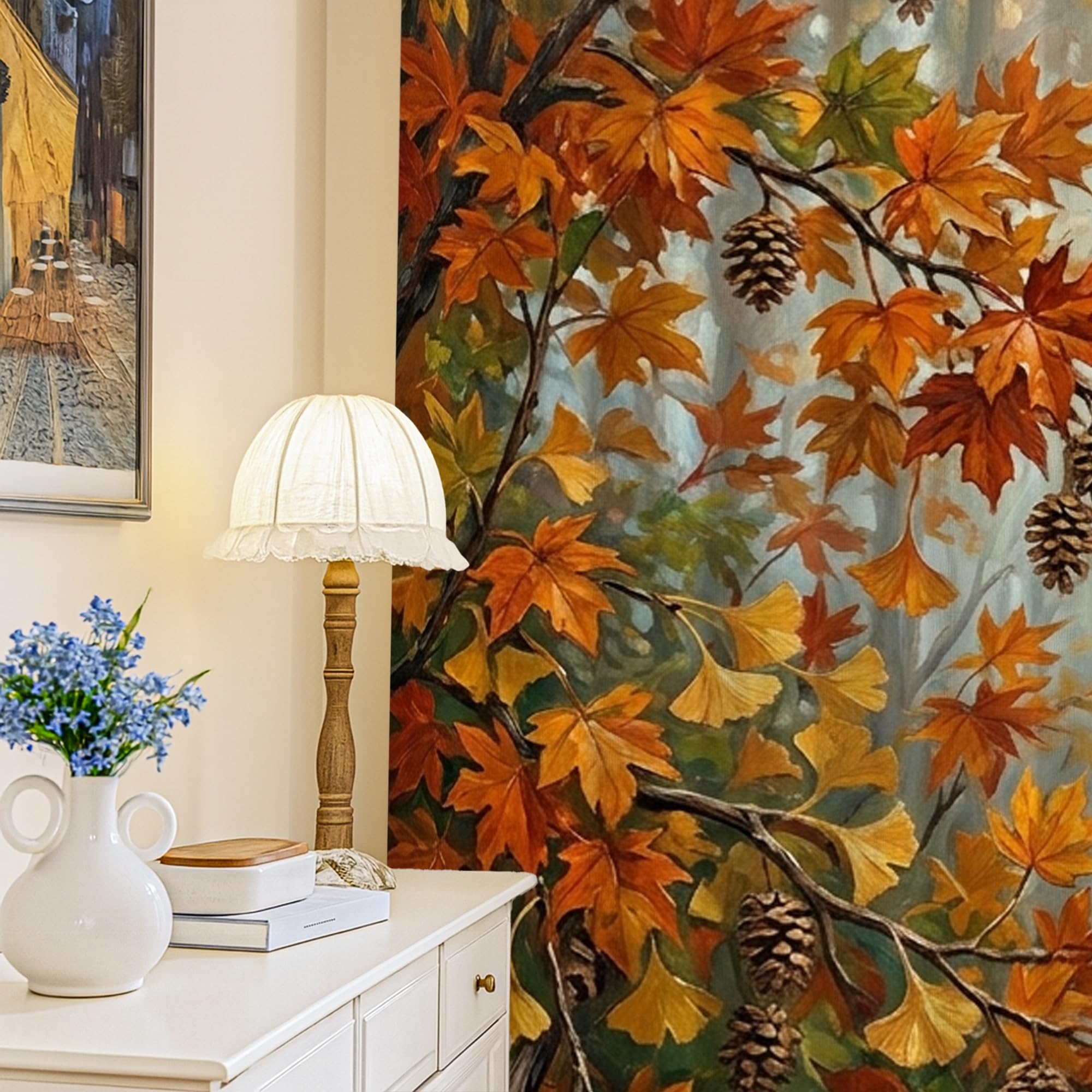 Rideaux occultants occultant la lumière gênante avec un motif de feuilles d'automne orange