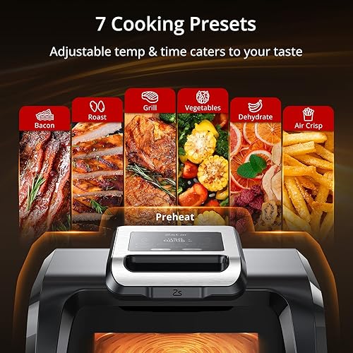 Miniatura 4 de Combo de parrilla interior 7 en 1 y freidora de aire con ventana de visión, parrilla eléctrica de 1750 W hasta 450 F, platos extraíbles