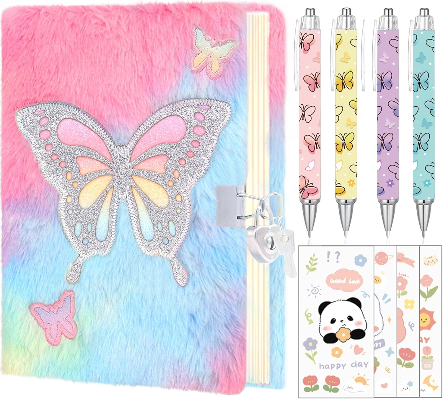 Diario de mariposa esponjoso con candado para niñas