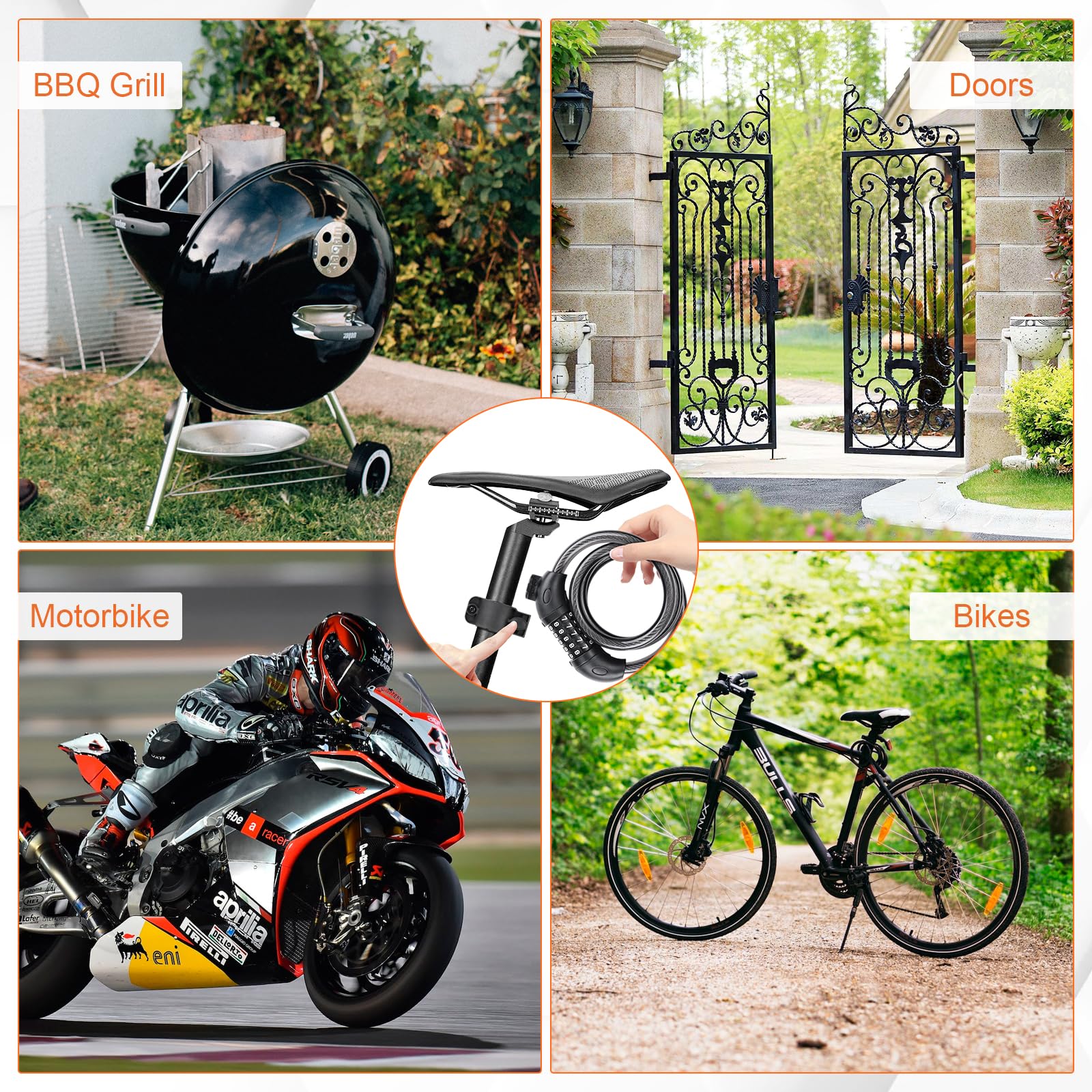 GRIFEMA GAK1203-12 Candado de Bicicleta Antirrobo, Seguridad Candado de Cable con Combinación de 5 Dígitos para Bicicletas, Motos, Scooters, 120cm, Negro