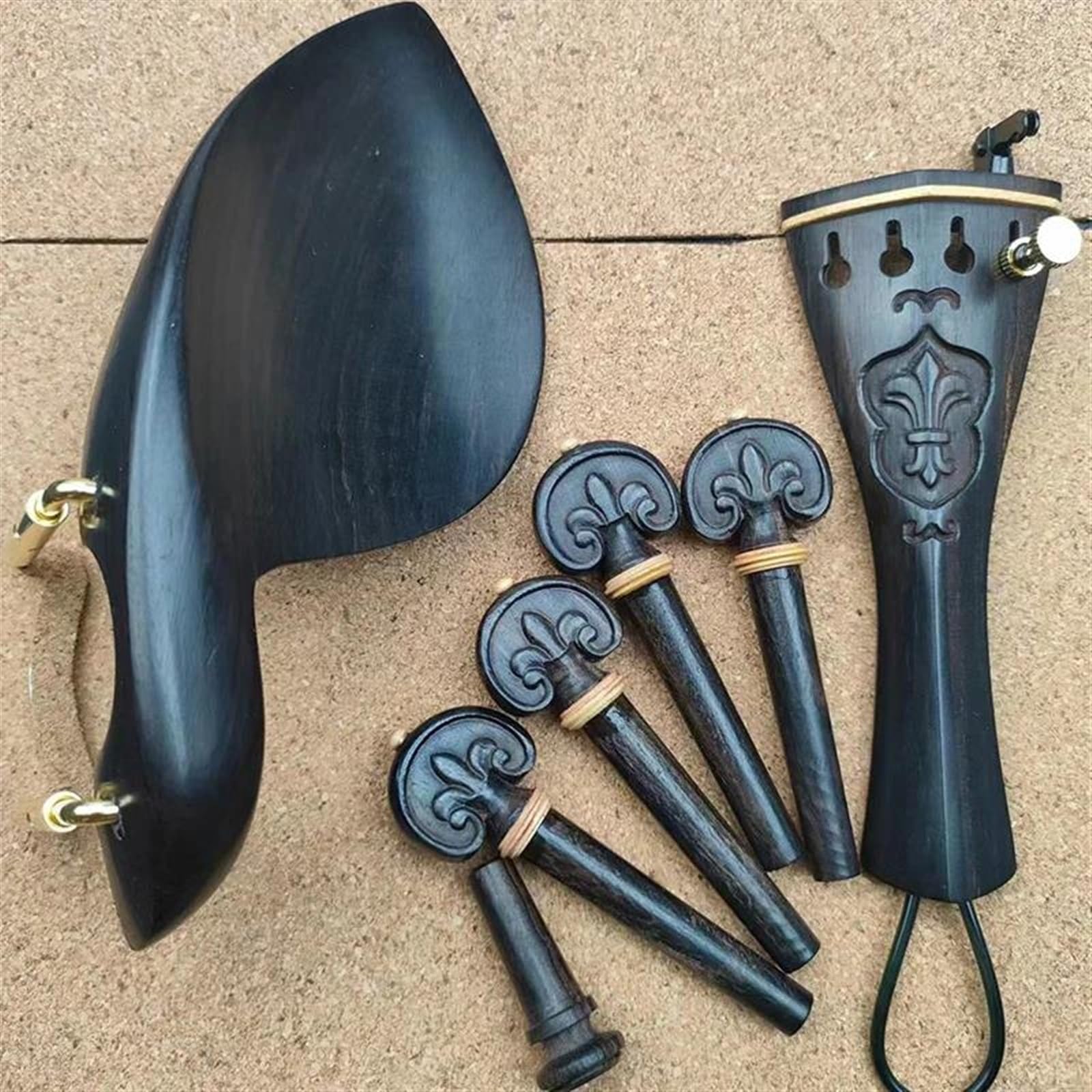 Accesorios Para Violín Accesorios Para Violín De Madera De Ébano Clavijas/cordal/clavija/barbada Con Abrazadera Cola De Corcho Tripa Afinador(Ebony Carved parts)