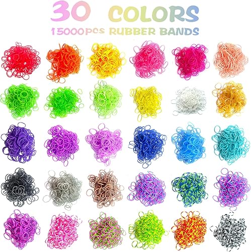 Miniatura 4 de Hismo Kit de bandas de goma, 15000 bandas de telar coloridas con dijes, cuentas y accesorios de bricolaje en organizador, kit de fabricación de