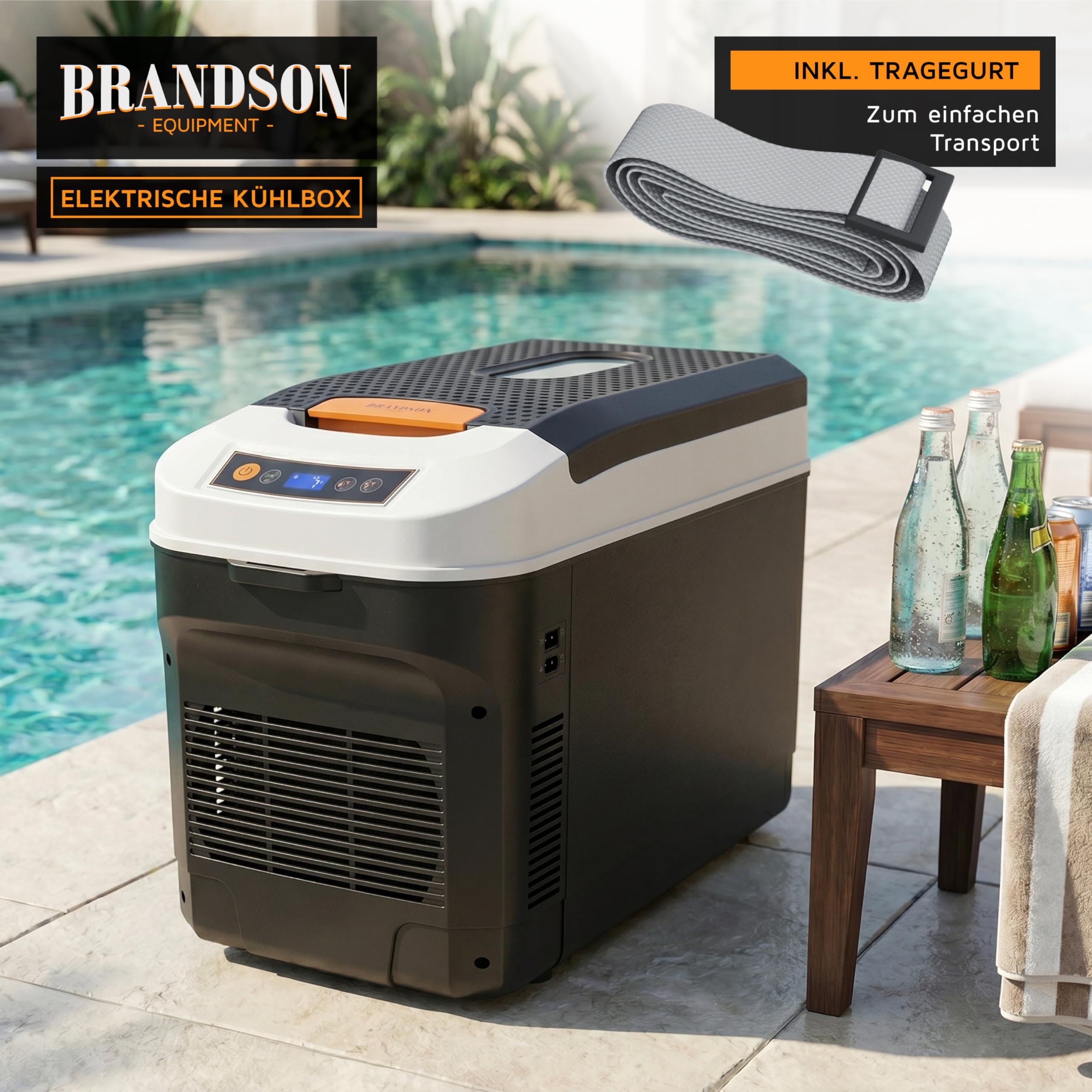 Brandson - Kühlbox 21L elektrisch – 230 V Netzspannung und 12 V KFZ Bordspannung – kühlt und wärmt – extra leiser ECO Modus – Herabkühlen ca 20°C unter der Umgebungstemperatur - Auto Wohnmobil Boot