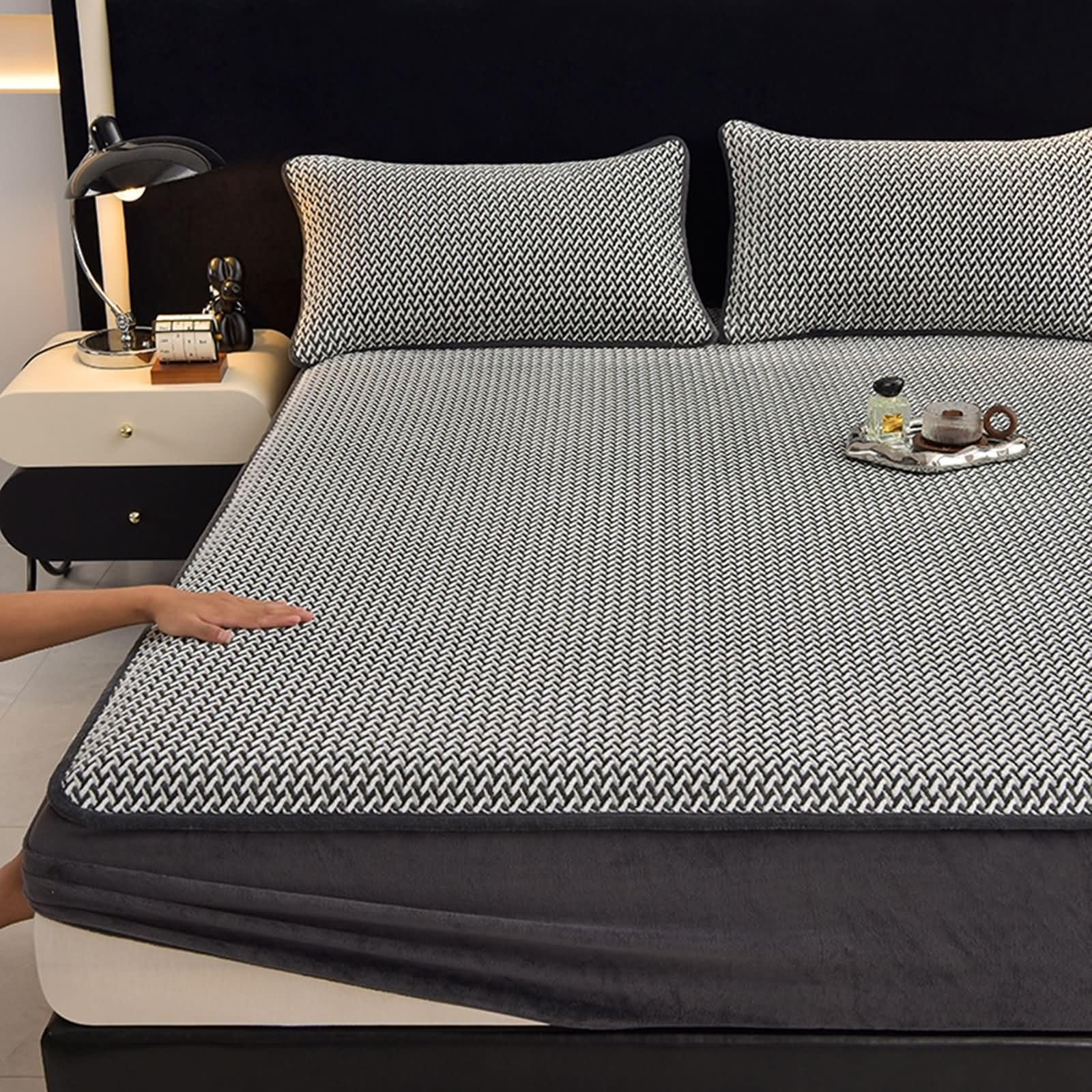 Set Lenzuola con Angoli e Federe, 200x220cm Grigio Lenzuolo Con Angoli in Velluto Protezioni Per Materassi | con 2 federe