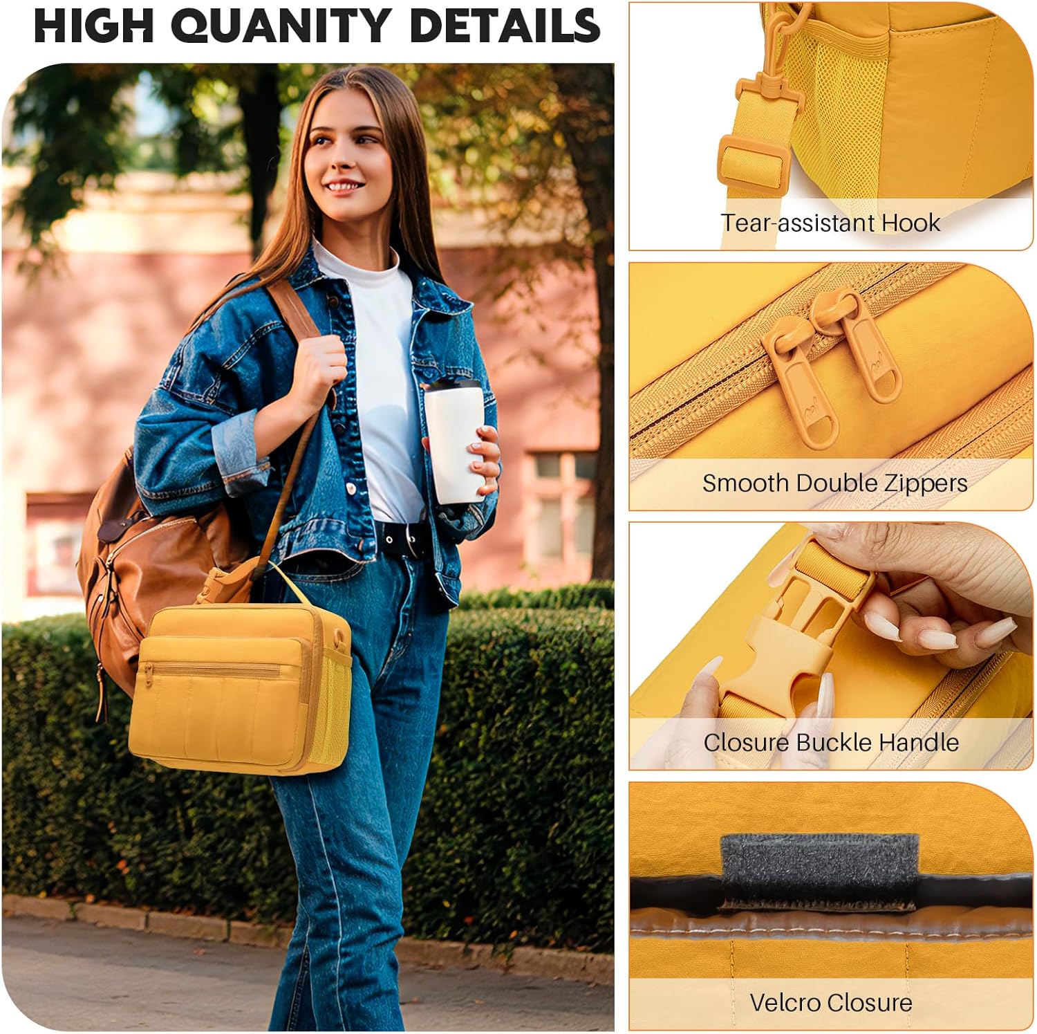 NOL Natural Organic Lifestyle Lunch Bag for Women, 8L Quilted Cooler Tote – Lightweight, Waterproof, Reusable Puffy Lunch Box for Work & Office, Earth-yellow