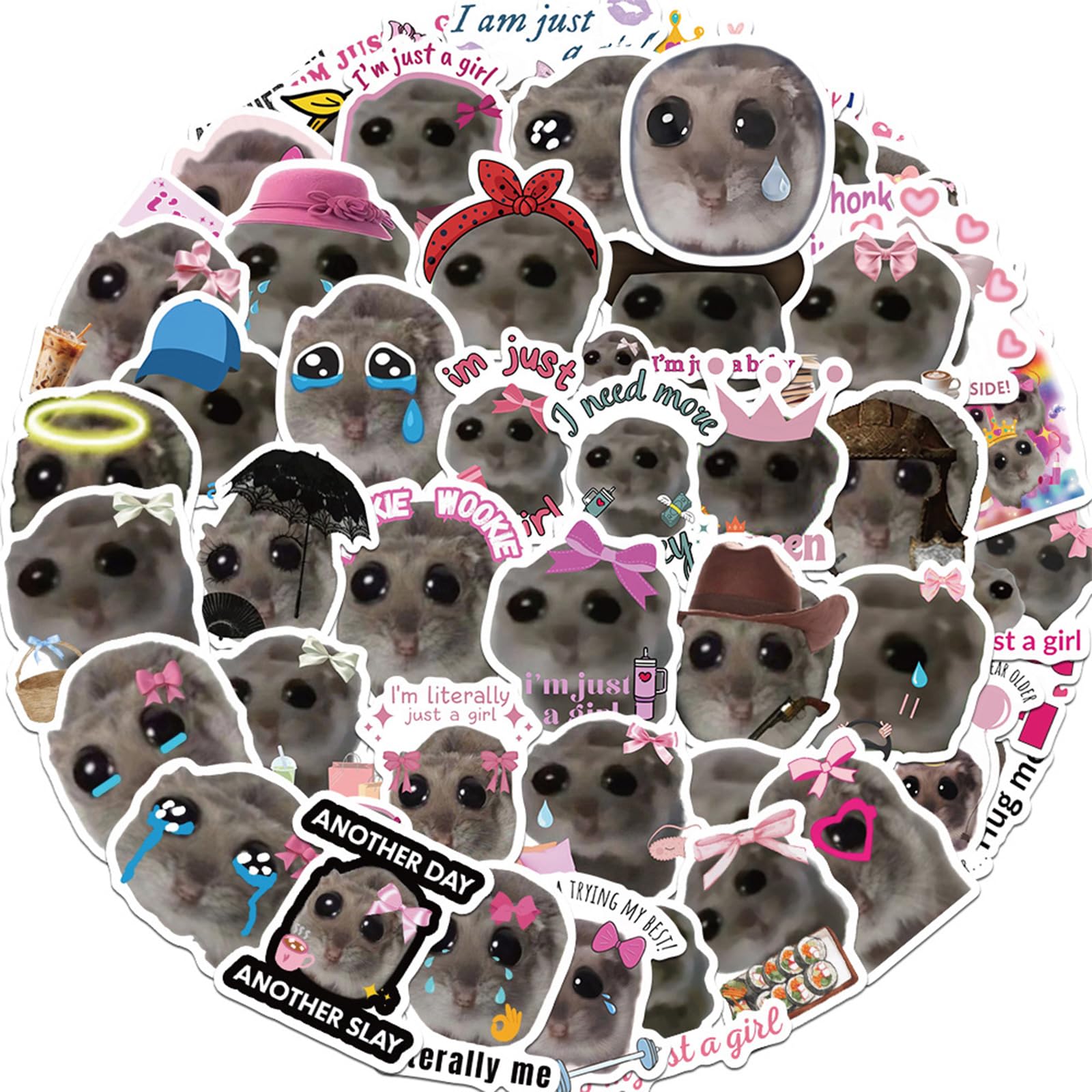 Sad Hamster Memes Stickers, Colorful Decals for Laptop, Skateboard, and Phone Set of 56 Laptop Stickers