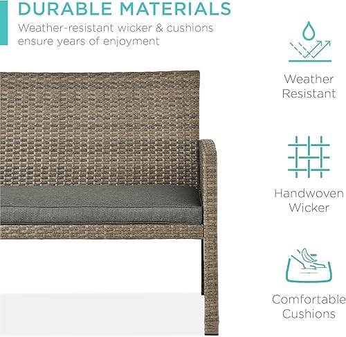 Miniatura 35 de Best Choice Products Juego de muebles de conversación de patio de mimbre al aire libre de 4 piezas para patio trasero con mesa de café, cojines de