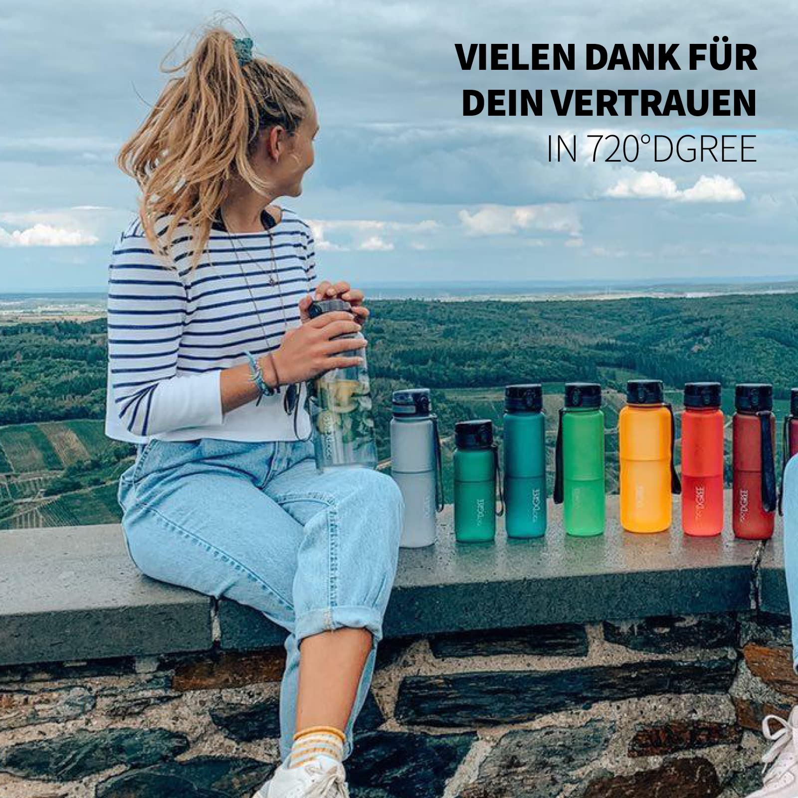 720°DGREE Trinkflasche “uberBottle“ 350ml, 500ml, 650ml, 1l softTouch +Früchtebehälter - Auslaufsicher, BPA-Frei - Schmale Wasserflasche für Kinder, Schule, Sport, Fahrrad, Gym, Fitness, Outdoor - 4