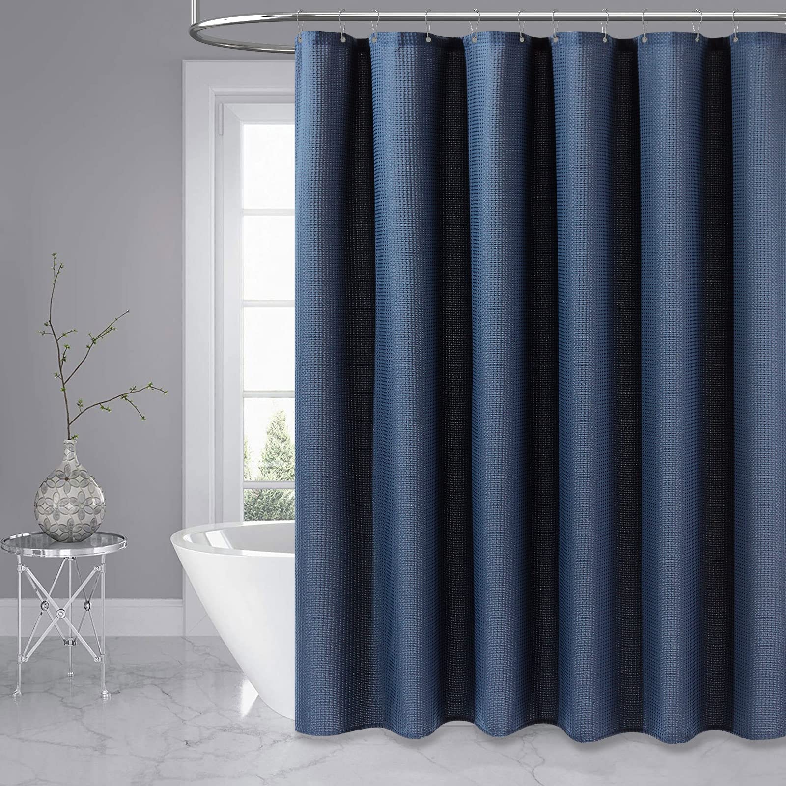 Rideau De Douche Extra Large Dynamene – Tissu Gaufré Vert Sauge – 450 X 183 Cm – Épais, Hydrofuge, 32 œillets
