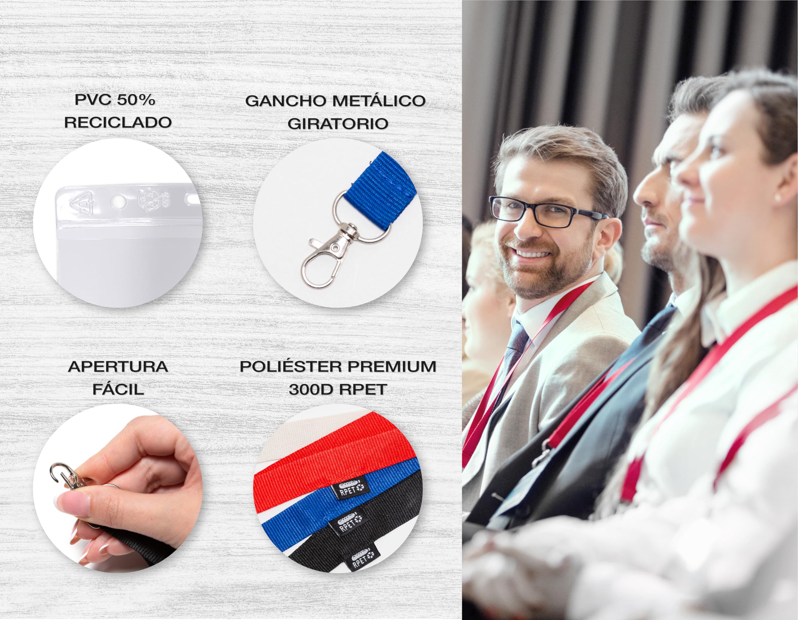 50 sztuk dużych regenerowanych pionowych identyfikatorów A6 - Przezroczysta zawieszka na plakietki ze smyczą z materiału pochodzącego z recyklingu (pomarańczowy)