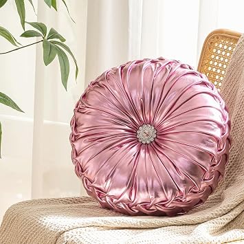 Round Throw Pillows Decorative Ruched Pumpkin Pleated Pillow, Soft and Durable Spandex Floor Pillow for Home Decor, Living Room Sofa and Bed 1pcs,Pink