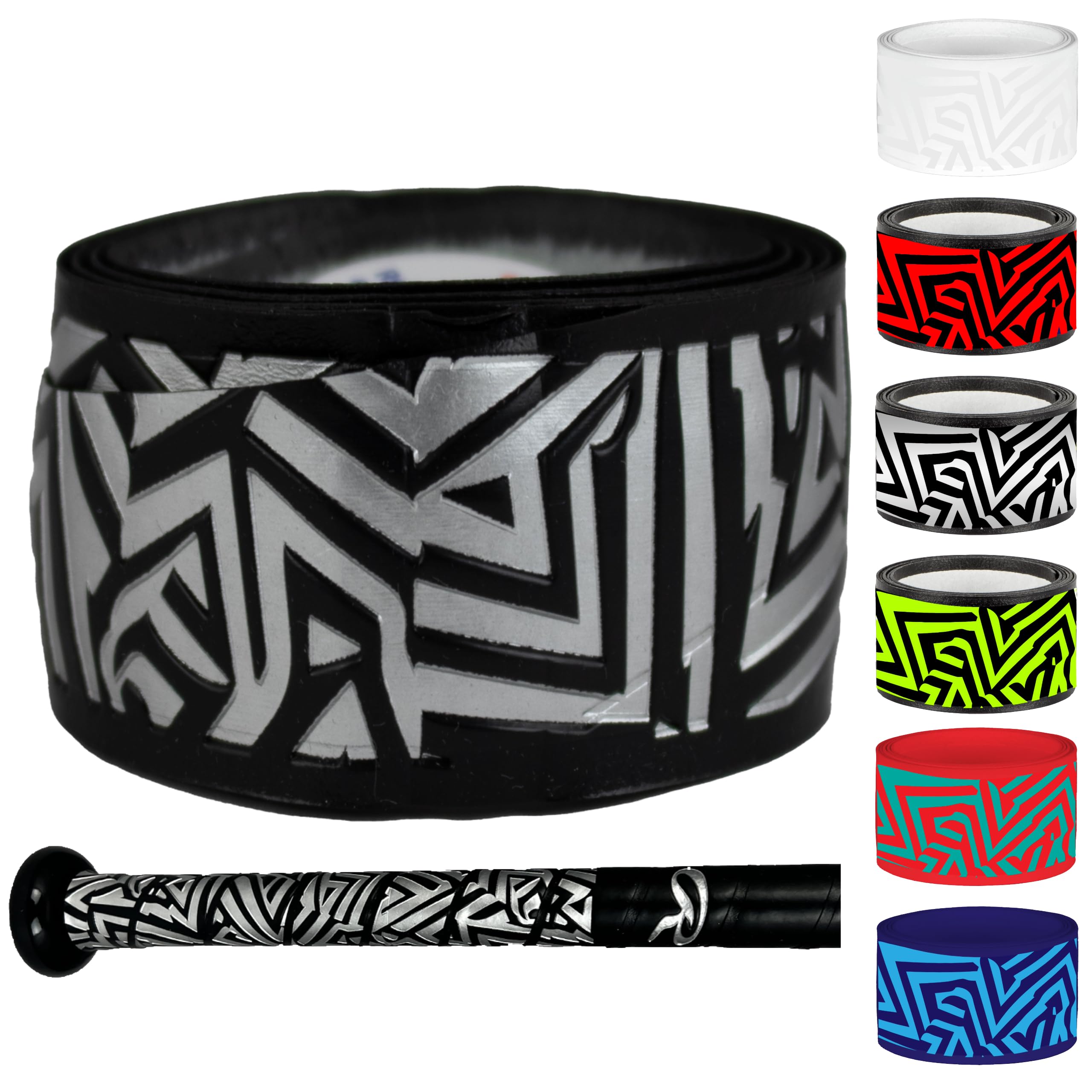 Rawlings | 1.80mm RevGrip Bat Grip | Baseball/Softball | Silver & Black — image 1