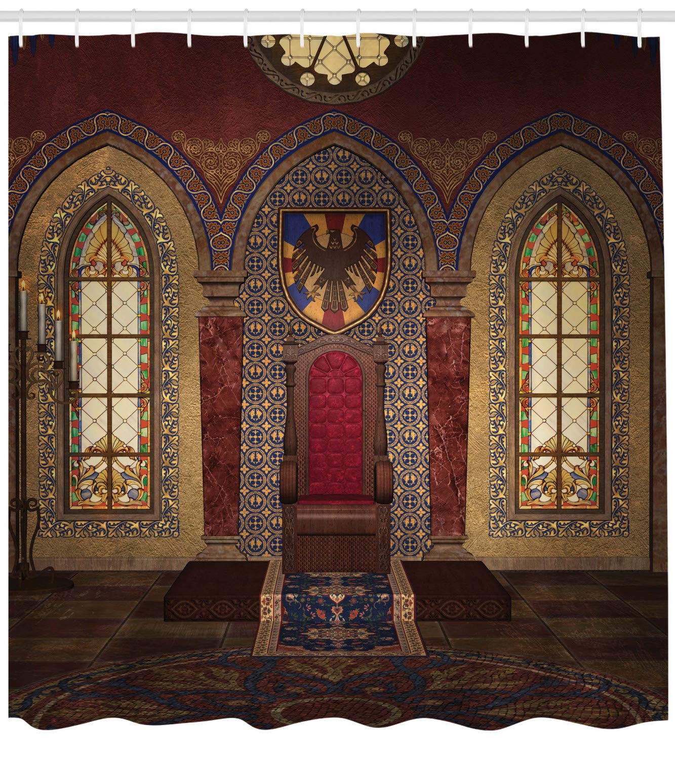 ABAKUHAUS Gothic Shower Curtain, Red Medieval in Chapel Eagle Portrait on Wall Fantasy Building Print - Image 2