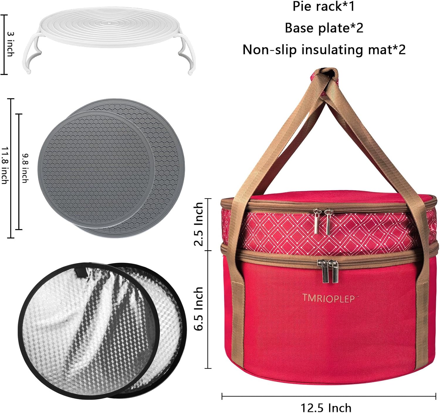 Pie Carrier With A Lid And Handle, With A Hard Edge That Won'T Collapse, Round Insulated Casserole Carrier,It Is Suitable For The Safe Transportation Of Cold And Hot Food (Red)