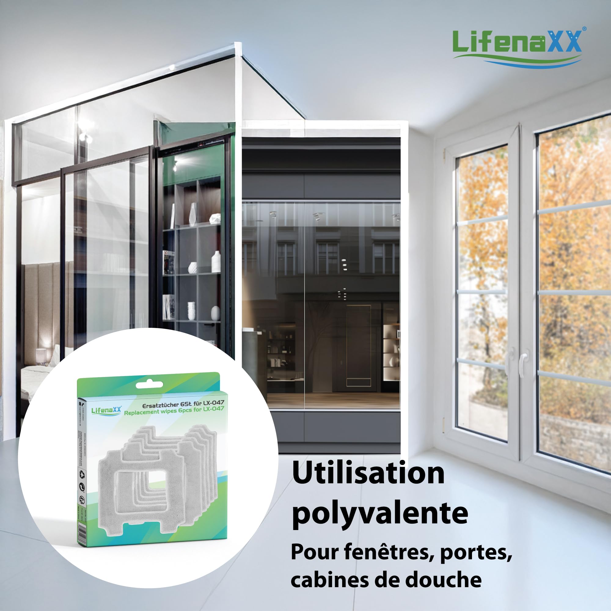 Lifenaxx Lingettes de Rechange (6 pièces) pour Robot Laveur de vitres LX-047 – Lingettes de Nettoyage en Microfibre Originales à Forte Absorption des saletés, durables et Parfaitement ajustées