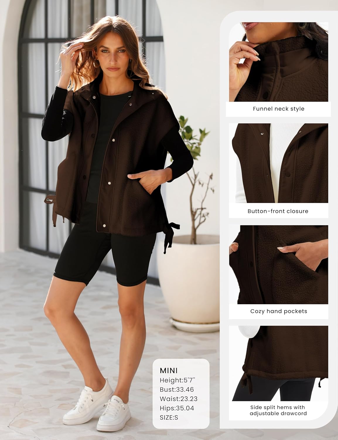 Sherpa Jacket for Women Casual Fleece Vest Oversized Sleeveless Outwear Warm Button Down Gilet with Pockets - Image 6