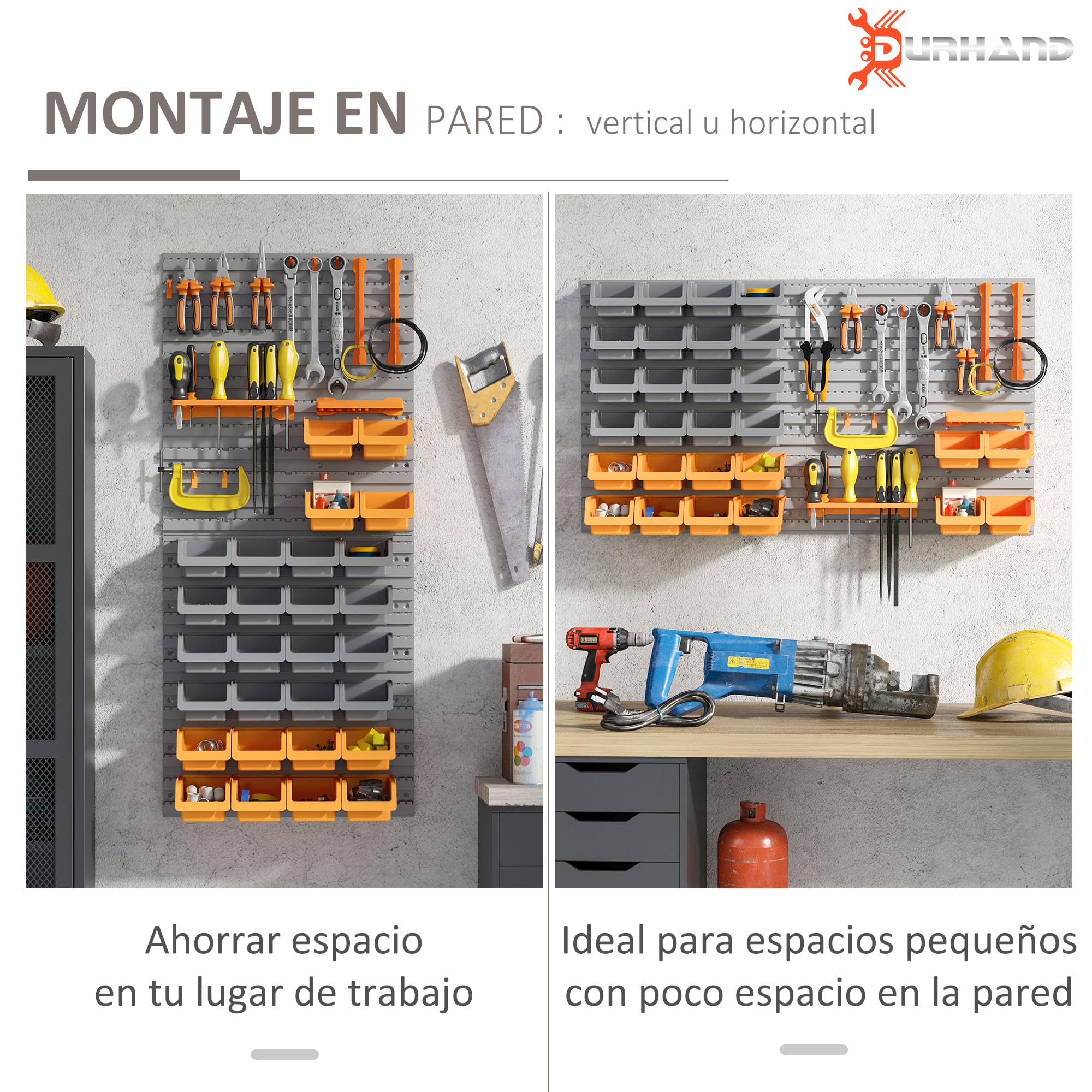 DURHAND Organizador de Herramientas de Pared 44 Piezas Gris y Naranja
