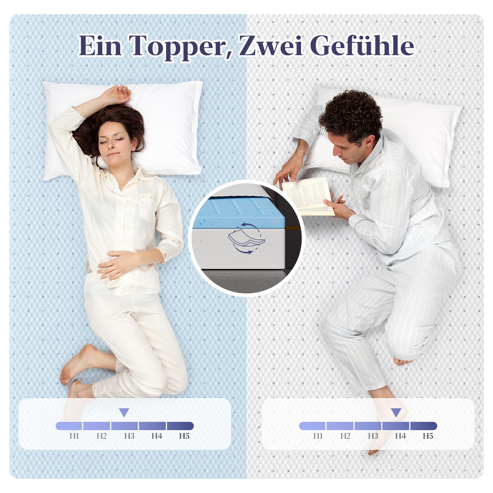 BedStory 10cm Topper 180x200cm, H3&H4 Gel Memory Foam Matratzentopper, Öko-TEX Zertifiziert Gelschaum Matratzentopper, geeignet für diejenigen, die einen härteren Topper bevorzugen