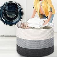 Vista 5 de MXMHOME Cesta grande de cuerda de algodón Almacenamiento de manta para almohadas en la sala de estar, cesta de lavandería tejida para bebé con asa