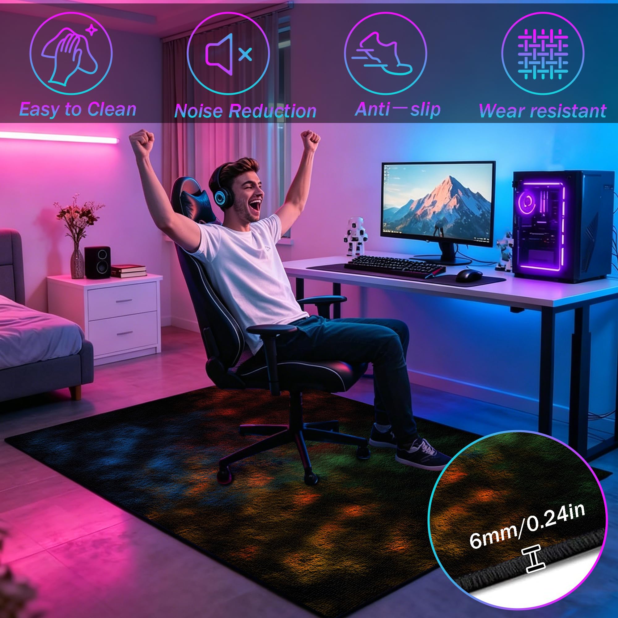 Tappeto con Controller di Gioco, Tappeto da Gaming Antiscivolo per Gamer E Adolescenti 130 x 180 cm per Camera da Letto, Soggiorno, O Stanza dei Giochi Gomma Tappetino per Sedia da Gaming