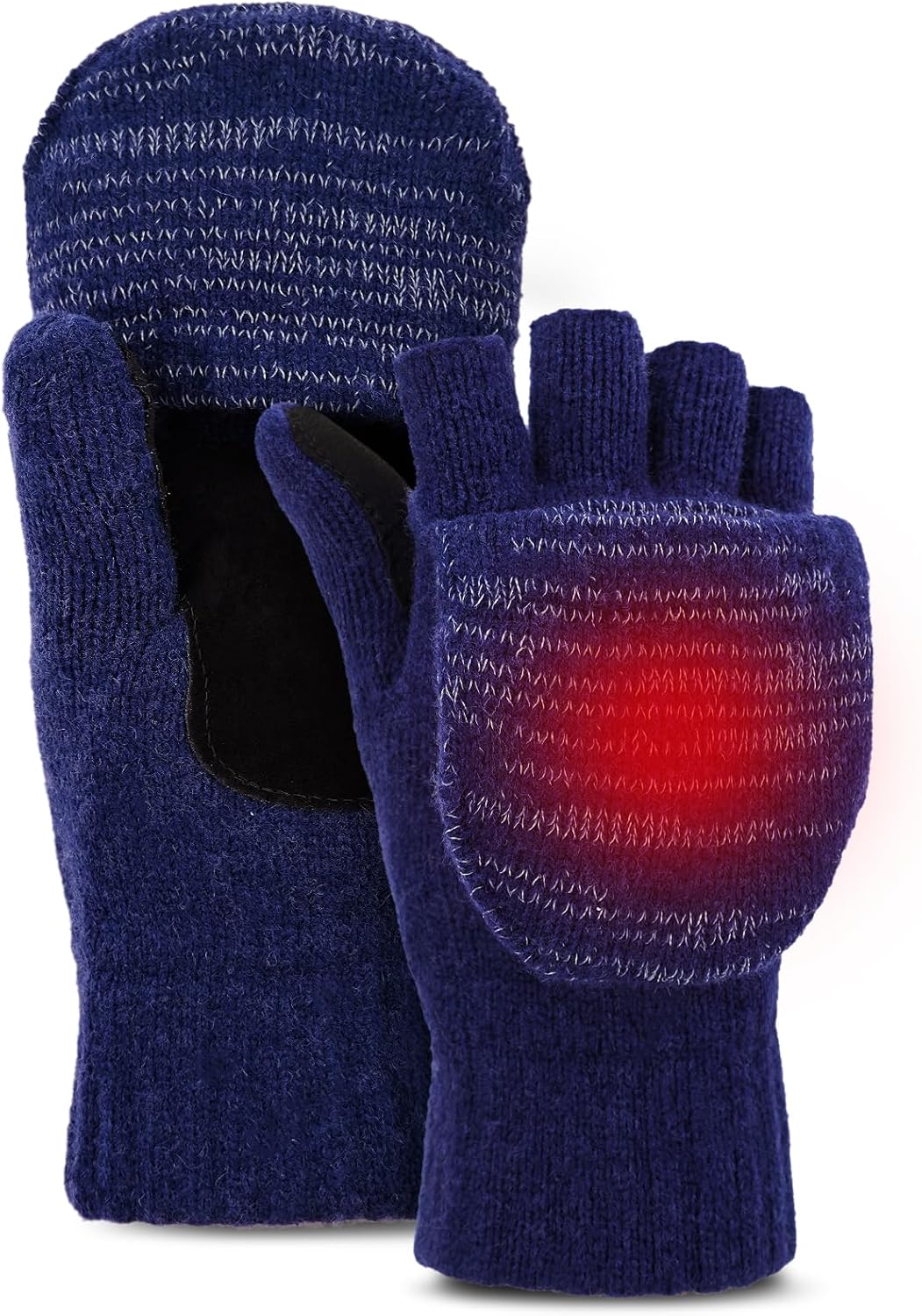 Flip Winter Gloves, Wool Fingerless Gloves for Women Men Cold Weather, Mittens with Reflective for Christmas