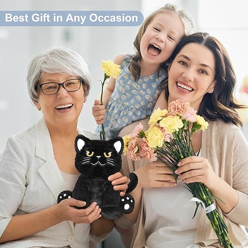 Miniatura 6 de SuzziPals Animales de peluche de gato negro para microondas, aroma a lavanda, almohadillas térmicas de animales de peluche para calambres y dolor,