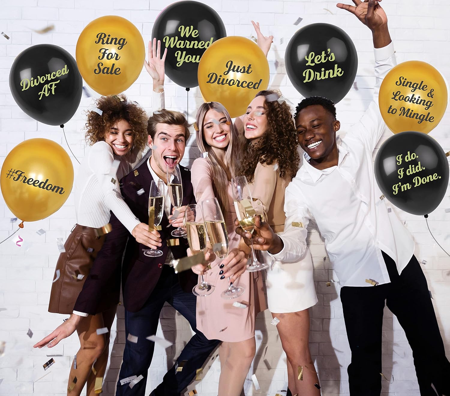 Divorce Party Decorations - 30 Piece Kit Includes: Gold "Divorced AF" Banner, 16 Funny Divorcee Balloons, 10 Hilarious Cups, Just Divorced" Sash, 2 Gold Foil Curtains | Women Men Decor Supplies Gifts