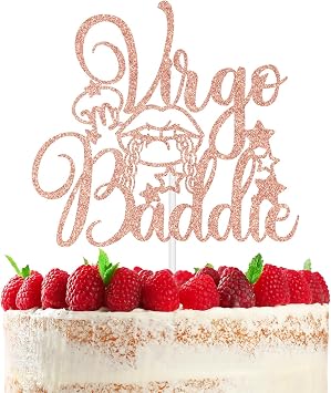 Virgo Baddie Cake Topper, Big Virgo Baddie/Virgo Season/Virgo AF, Funny 12 Constellation Zodiac August September Birthday Party Decoration Supplies, Rose Gold Glitter