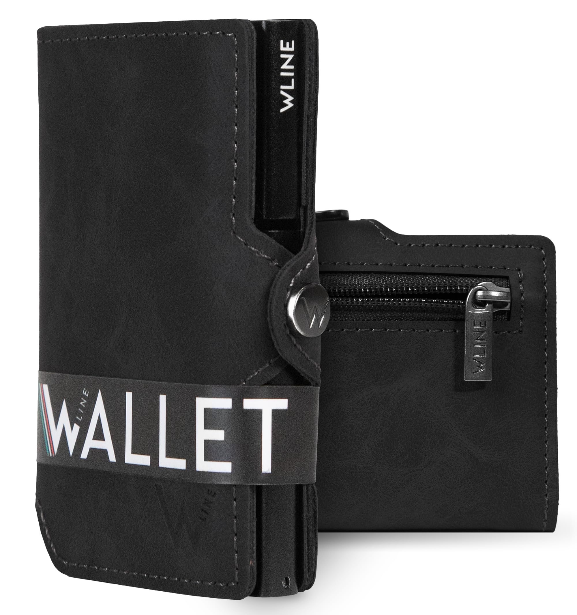 WLine Portafoglio Uomo Slim con Portamonete Rfid Compatto ed Elegante - Porta Carte di Credito Uomo e Donna Schermato in Pelle PU - Portatessere Uomo Tascabile (Nero Vintage con Zip)