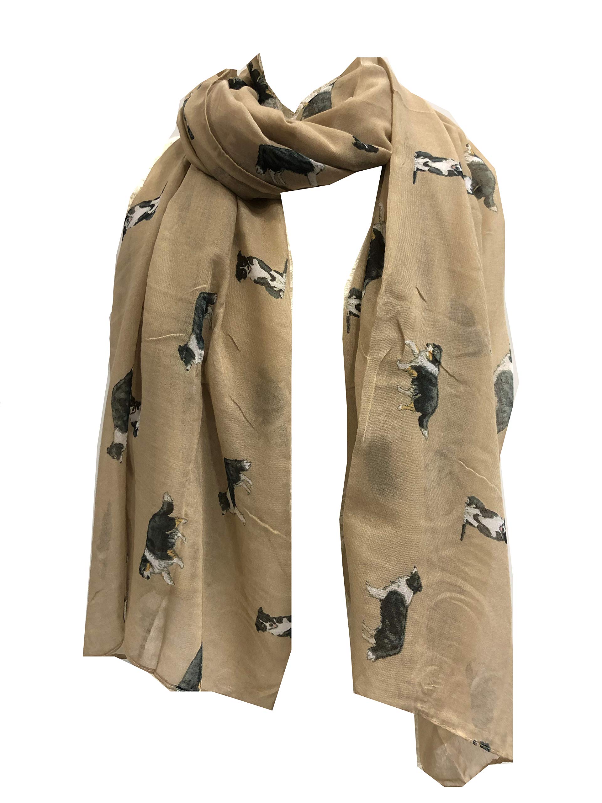 Pamper Yourself Now Women's Beige Border Collie Dog Long Scarf.(Design 2) (Beige)