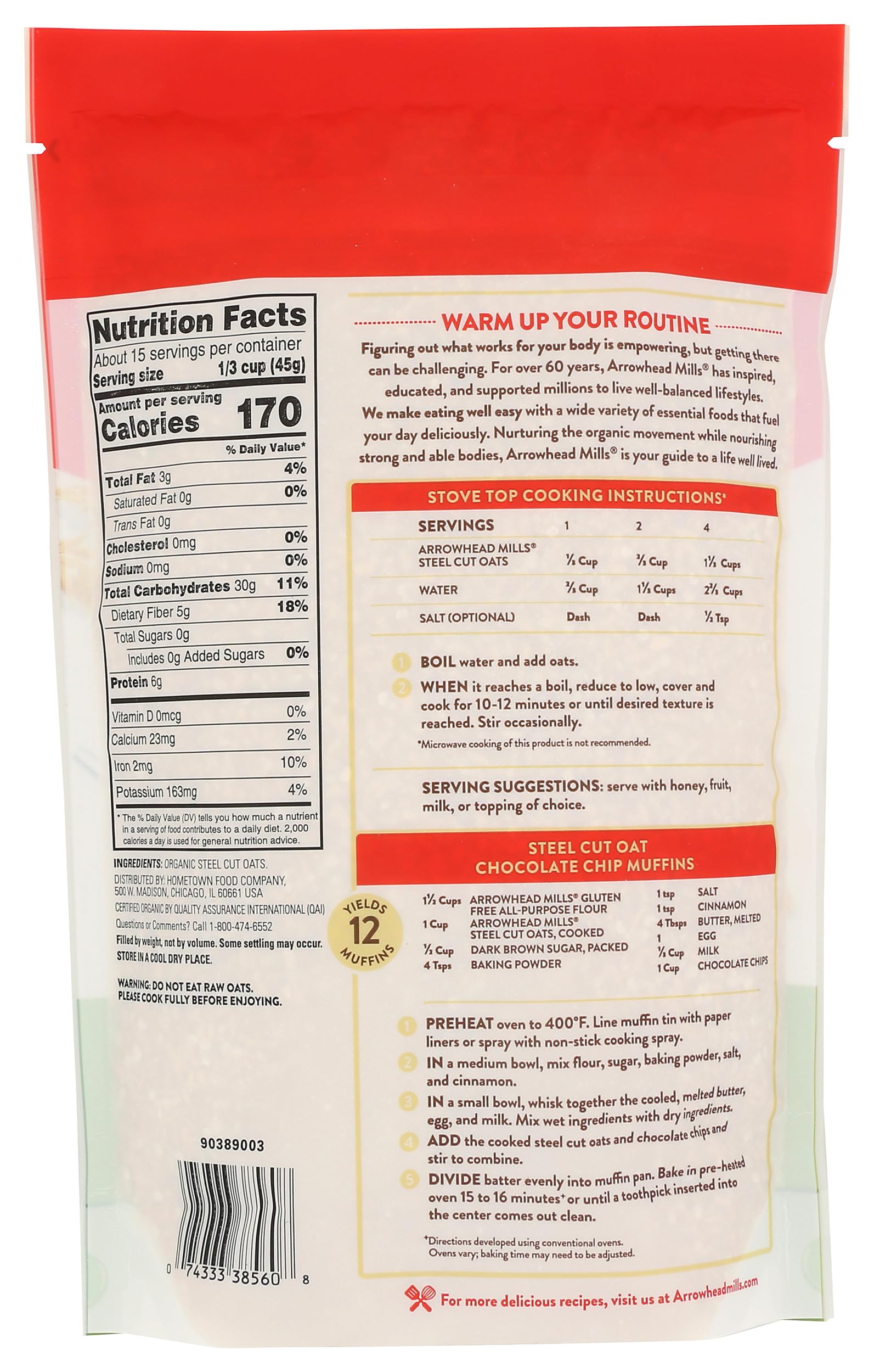 Arrowhead Mills Gluten Free Steel Cut Oats, 24 Ounce
