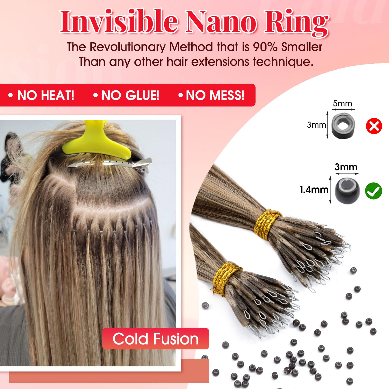 S-noilite Nano Hair Extensions Real Human Hair Medium Brown/Dark Blonde - Image 3