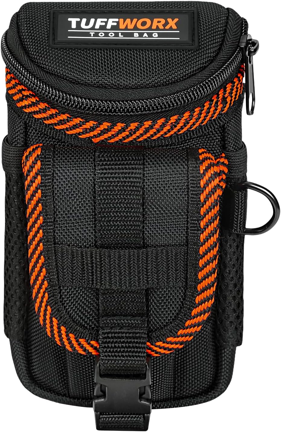 Tool Belt Pouch, Heavy Duty Utility Holder with Mesh Pocket, Black and Orange