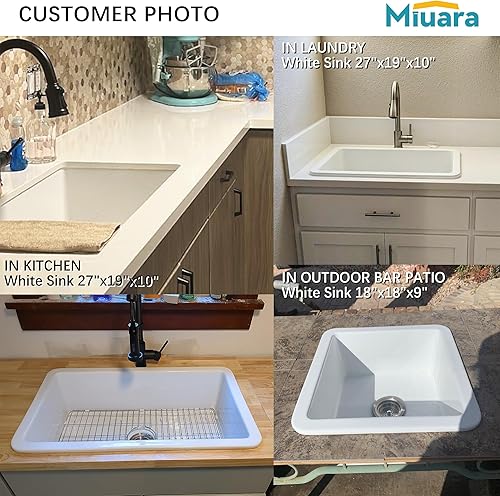 Miniatura 6 de Miuara Fregadero de cocina blanco de 24 x 19 pulgadas, fregadero de cocina de montaje superior y empotrado, fregadero de cocina de montaje doble,