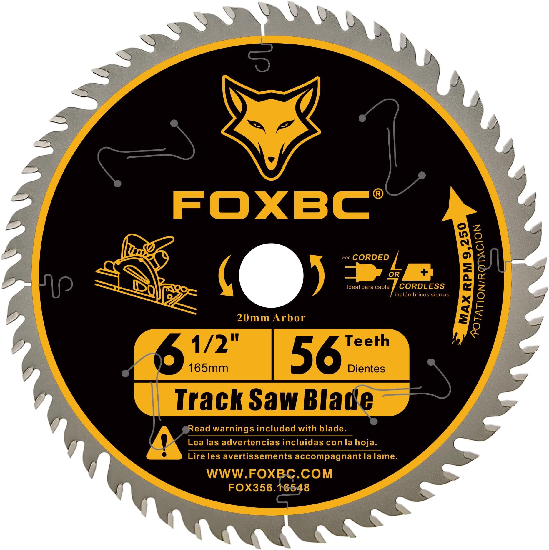 FOXBC 6-1/2 Inch Track Saw Blades, 56 Tooth, 20mm Arbor, kerf 1.5mm | Compatible with Makita B-07353 plunge Circular saw , WEN CT1065, Compatible with Makita B-57342, WEN BL655 Saw Blade