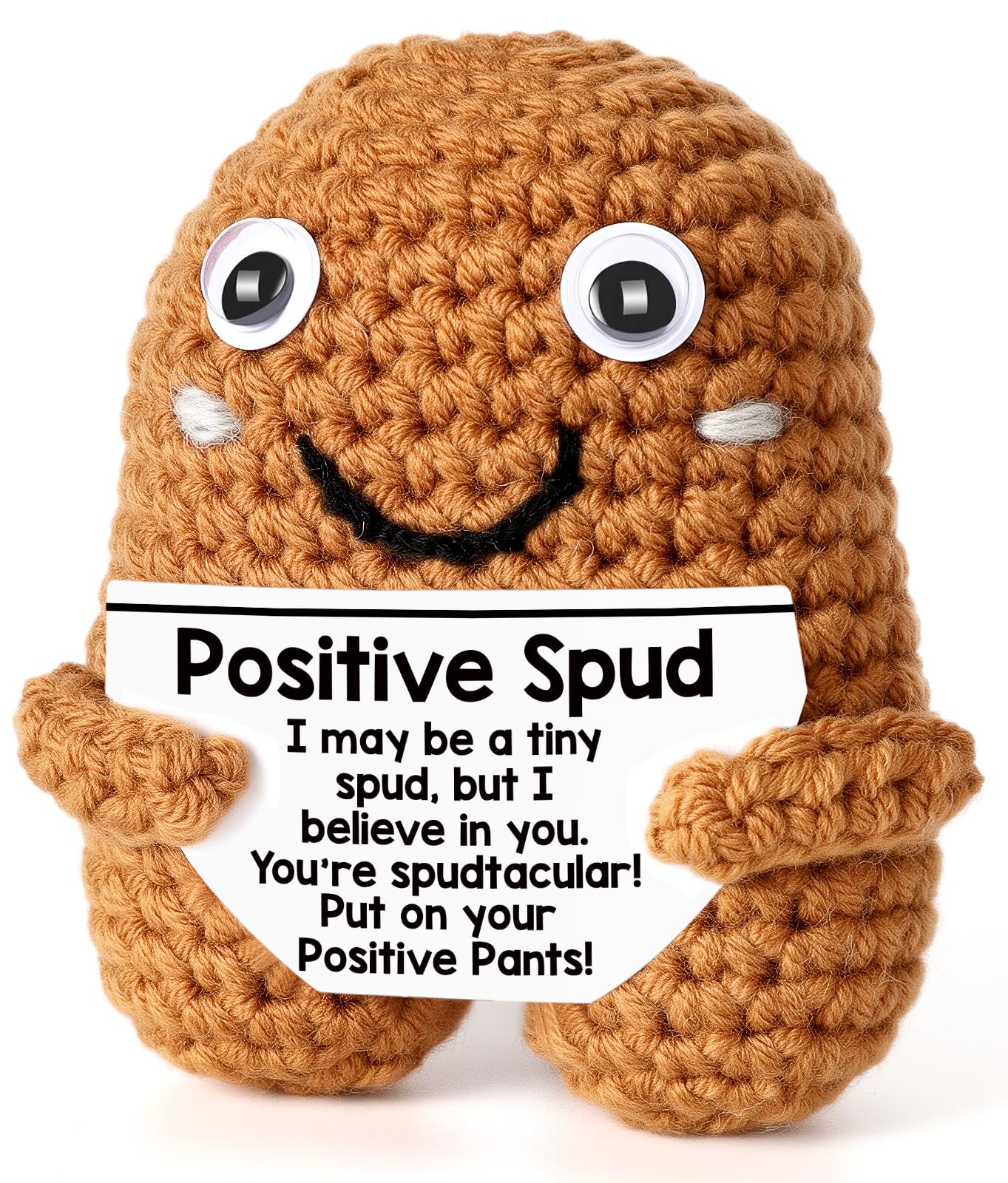 Positive Crochet Potato, Handmade Emotional Supporting Plush Gifts for Women Men Friend Coworker, Cute Birthday Christmas Stocking Stuffers Motivational Pickle Spud, White Elephant Gifts
