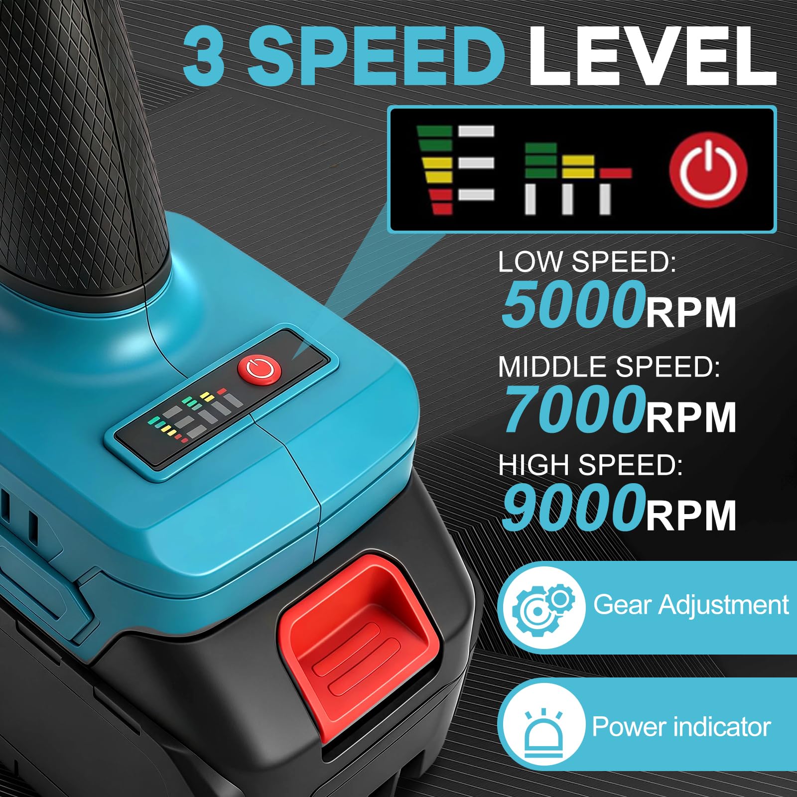 125mm Amoladora angular inalámbrica compatible con Makita 18V batería (sin bateríe), 900 W, 9000 rpm, amoladora angular sin escobillas con 3 velocidades, 12 discos, mango adicional y caja de plástico