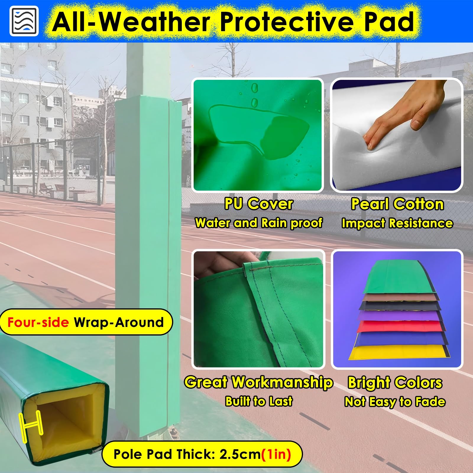 Almohadilla acolchada para poste de baloncesto para aros cuadrados, envoltura acolchada para poste de garaje, funda protectora para equipo deportivo, fácil de instalar y resistente a la intemperie