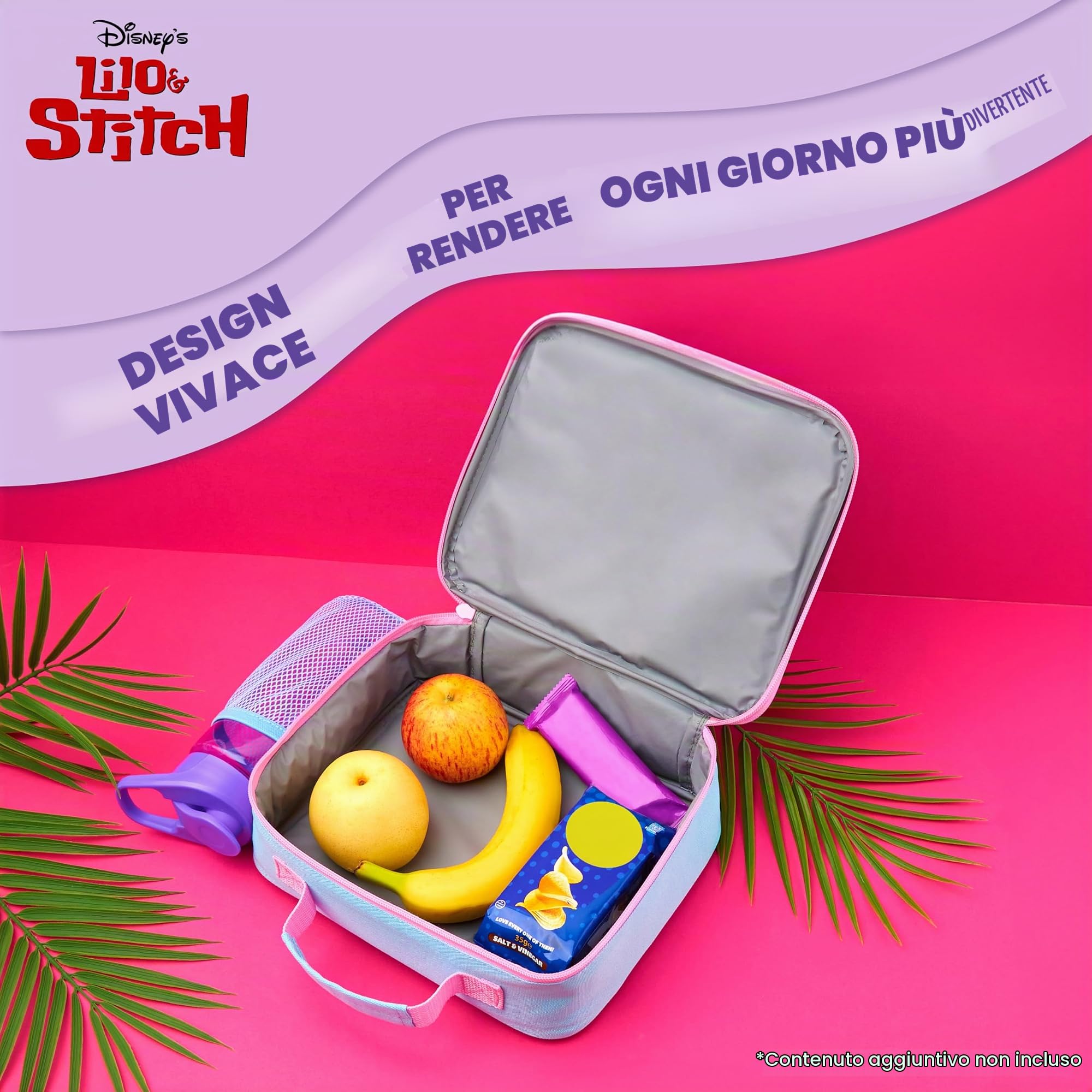 Disney Stitch Borsa Termica Bambini con Fodera Isolante, Borsa Frigo Bambina per Scolastici, Viaggi (Rosa/Blu)